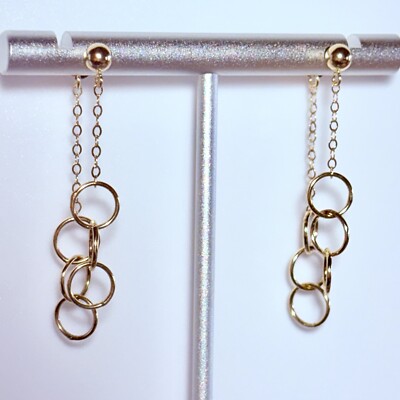 Jacmel 14K Yellow Gold Triple Ring Double Dangle Stud Earrings 1.22g