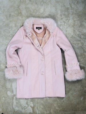 Pink Penny Lane Faux Suede Fur Coat Long Jacket Medium Vintage