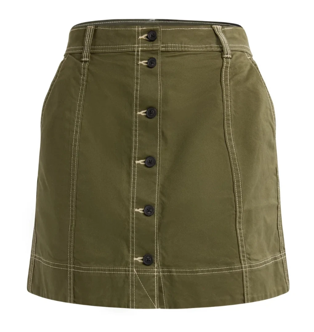 Free Assembly Womens Skirt Sz 10 Military Olive Mini Button Front A-Line Utility