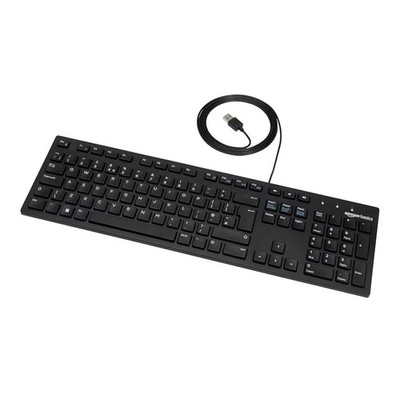 Amazon Basics Full Size Kabelgebundene Tastatur Kompatibel mit Laptop PC Tablet USB Stecker