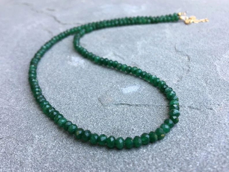 Collares con cuentas de piedras preciosas de rondelle facetadas esmeralda verde natural de 3-4 mm A++ 18"" Foto 2 de 4