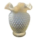 Fenton Vase French Opalescent Hobnail 6” Ruffled Crimped Vintage 1940s