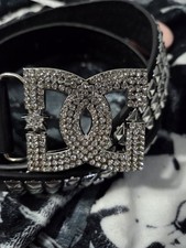 y2K DC Skater Studded Belt Black Leather Trendy Metal Rhinestone Buckle