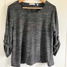 Notations 3/4 Roll-Tab Sleeve Top Black/Grey Heathered Petite XL
