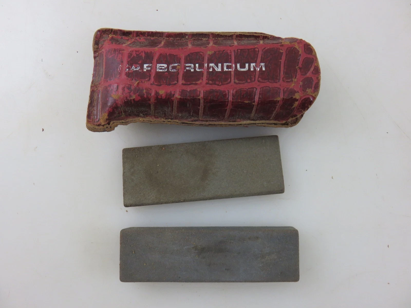 Carborundum Small Pocket Knife Sharpening Hone Stone + Slip 3" Long Vintage
