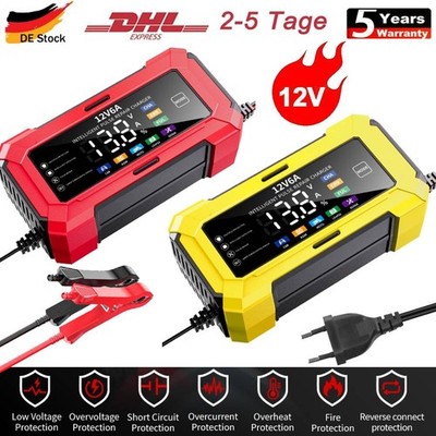 12V 6A Auto Intelligentes Batterieladegerät Impuls Reparatur PKW Akku Motorrad 