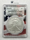 2025-W Burnished Silver Eagle PCGS SP70 Flag Picture Fram Label