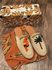 Farm Rio Toucan Tucan Raffia Mule Womens Slip Ons Beaded SZ 11 NEW
