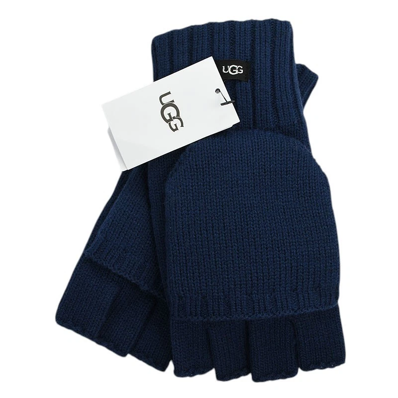 UGG Womens Navy Blue Wool Blend Convertible Mitten Gloves S/M NWT