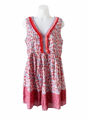 Vineyard Vines Pink Orchid Tassel Trim Floral Mini Dress 100% Cotton Medium