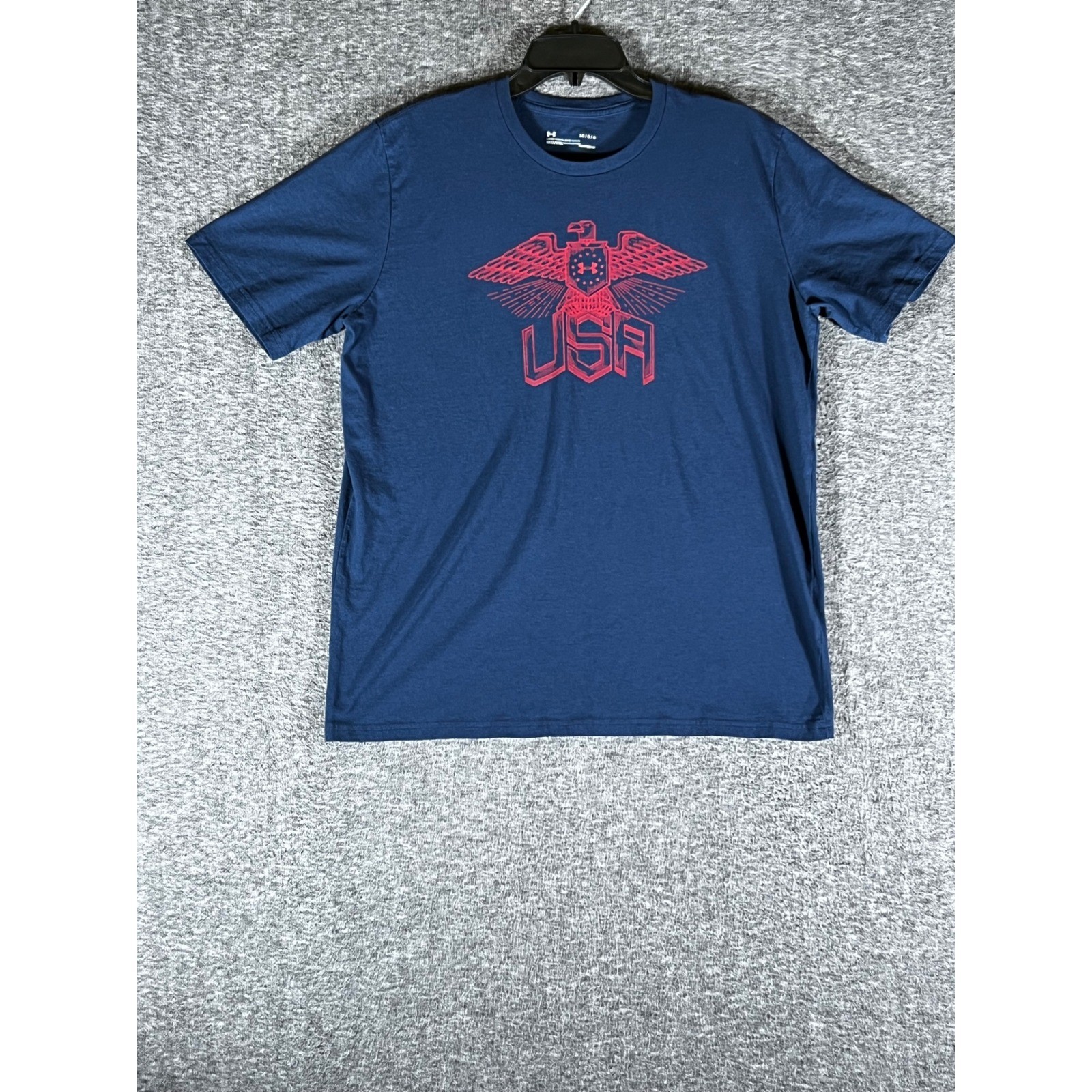 Under Armour Mens HeatGear USA Eagle Graphic T-Shirt Navy Blue Loose Fit Large