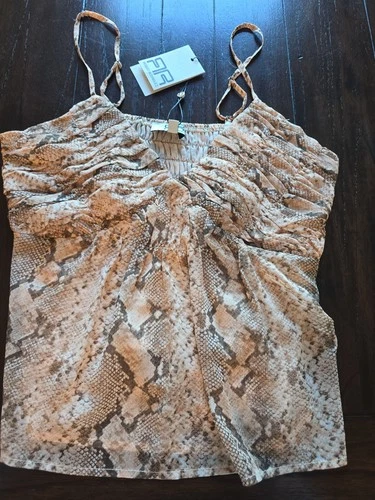 Robert Rodriguez Nougat Brown Python Print Ruched Strap Camisole Tank Top, Med. 