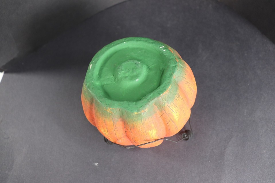 Vintage Paper Mache Halloween Pumpkin Candy Bucket Spooky JackO