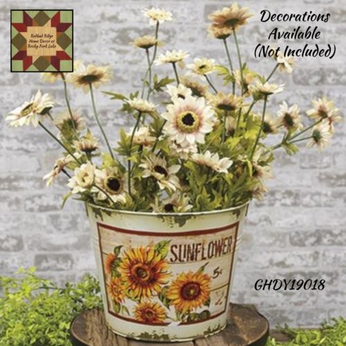 Vintage Style Cream Distressed Sunflower Bucket - Picture 2 of 2