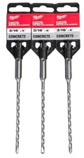 Milwaukee 2-Cutter Carbide Tip For SDS Plus Hammers 3/16" X 6 - Concrete (3 Pk)