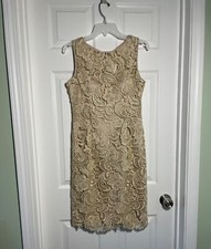 NWOT Adrianna Papell Dress Gold Lace Wedding Party Cruise Event Sheath size 6