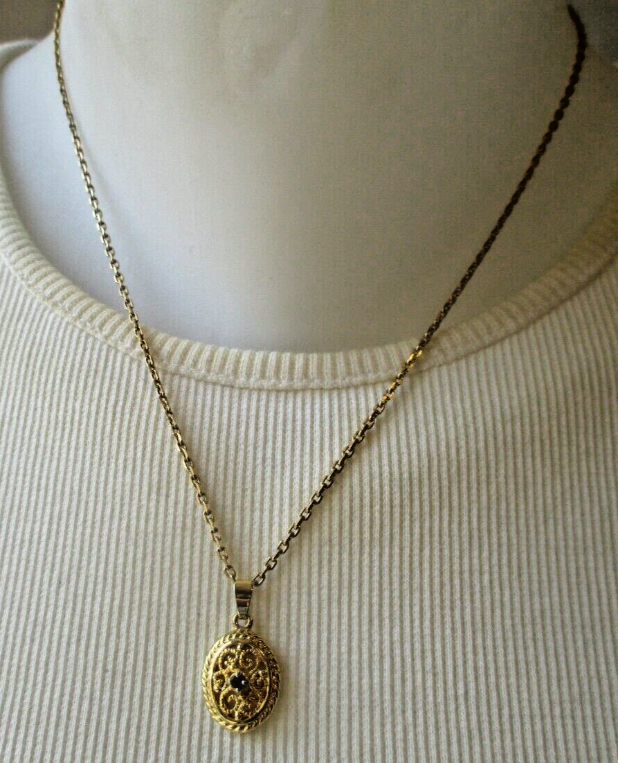 Pendentif Vintage Chaîne Plaqué Or Avec Cristal Saphir Foncé - Bijou élégant Occasion état Impeccable