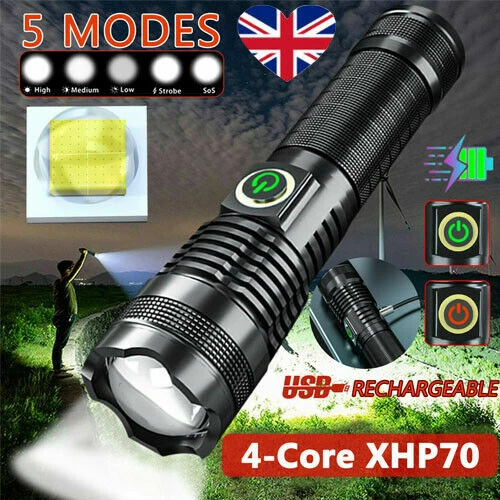 1200000 Lumens XHP70 LED Ultra Bright 26650 Powerful USB Flashlight Torch UK