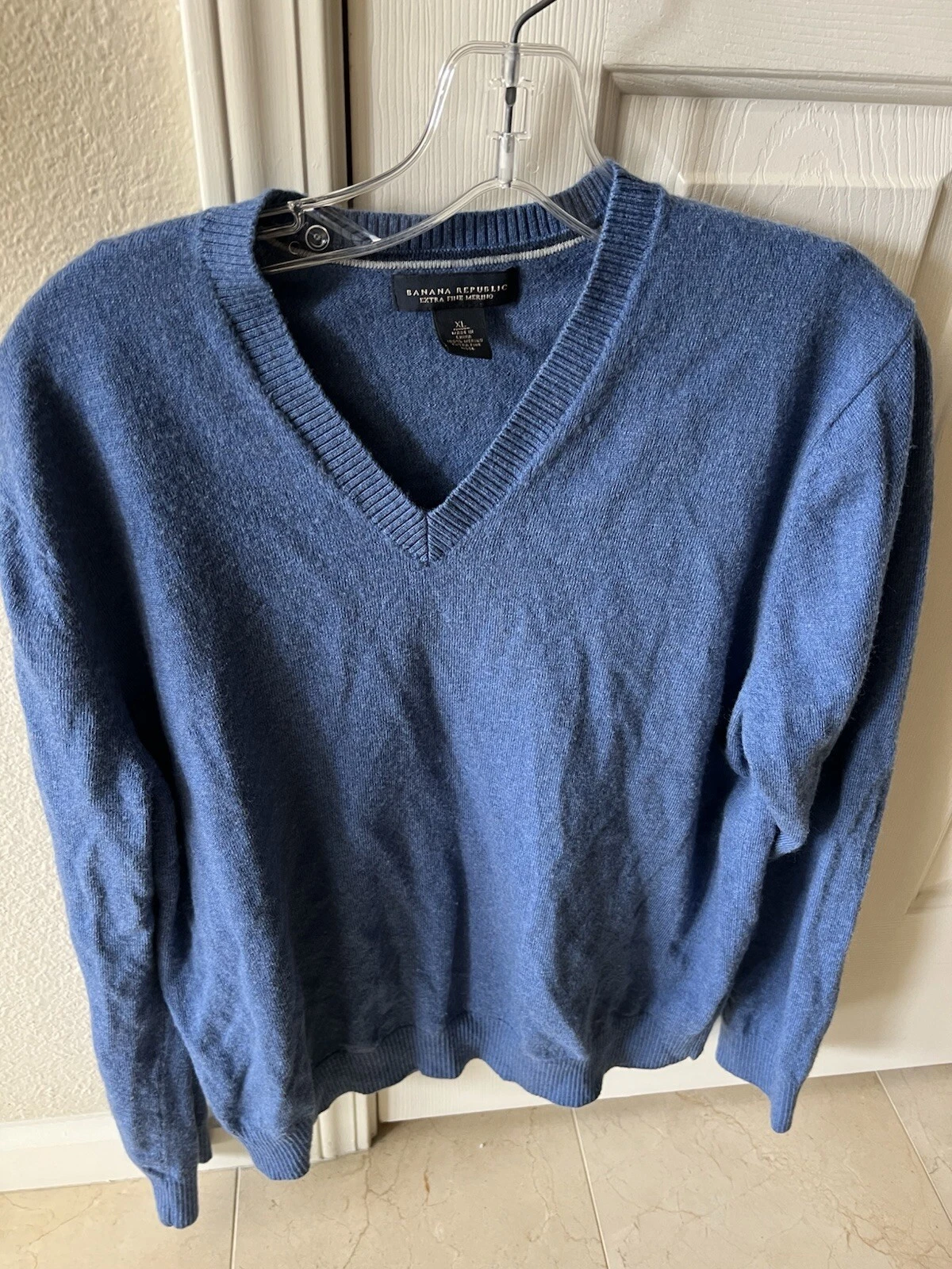 Banana Republic Sweater Blue Extra Fine Merino Wool V-Neck XL