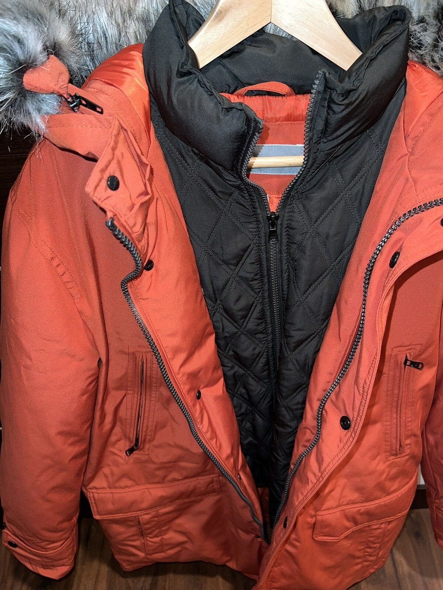 Michael Kors Men Orange Hooded Bib Snorkel Parka Coat Jacket Michael Kors Men Orange Hooded Bib Snorkel Parka Coat Jacket