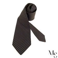 MARK STEFEN MARENGO Navy With Light Brown Stripe Silk Tie H.M London W:3.75" E.C