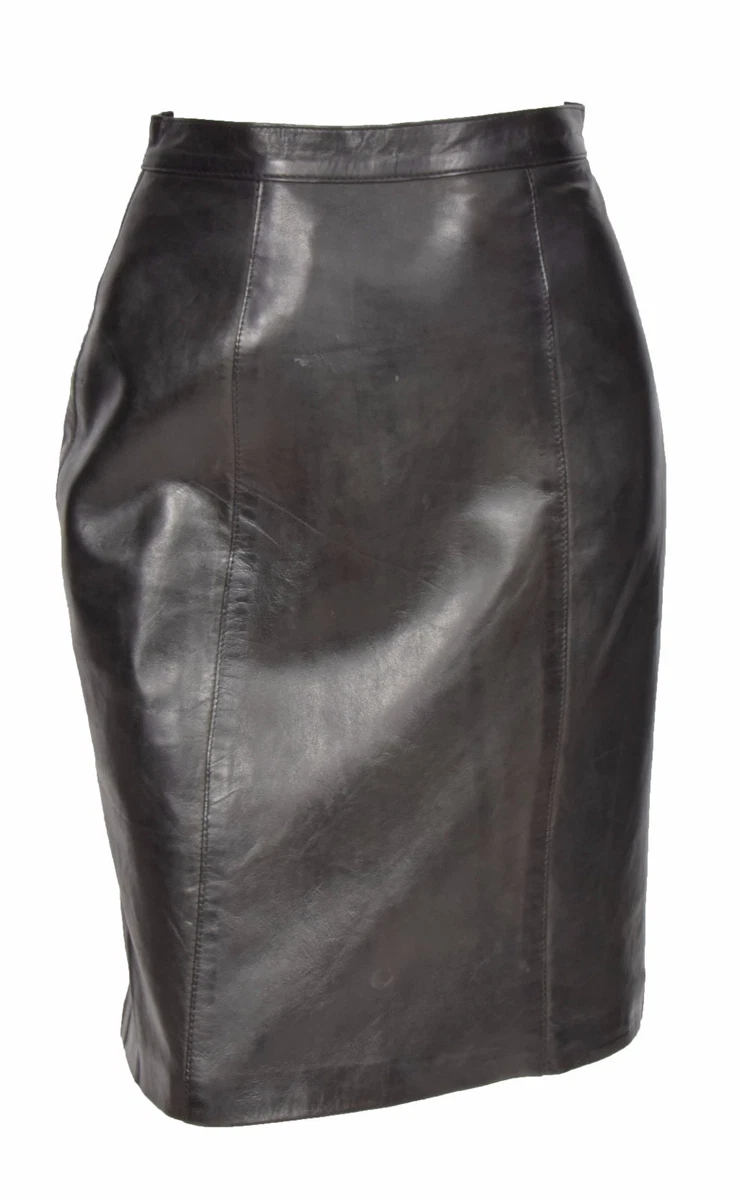 Fitted black leather skirt sale