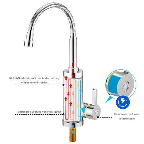 Durchlauferhitzer Warmwasserbereiter Warmwasser Armatur Edelstahl Wasserhahn DHL - Bild 21 von 22