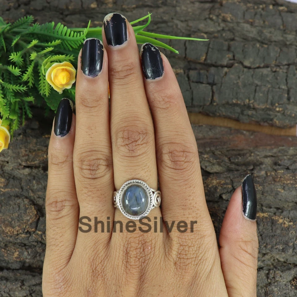Natural Blue Labradorite 925 Sterling Silver Engagement Ring Size 5.5 US JN170 - Image 3 of 4