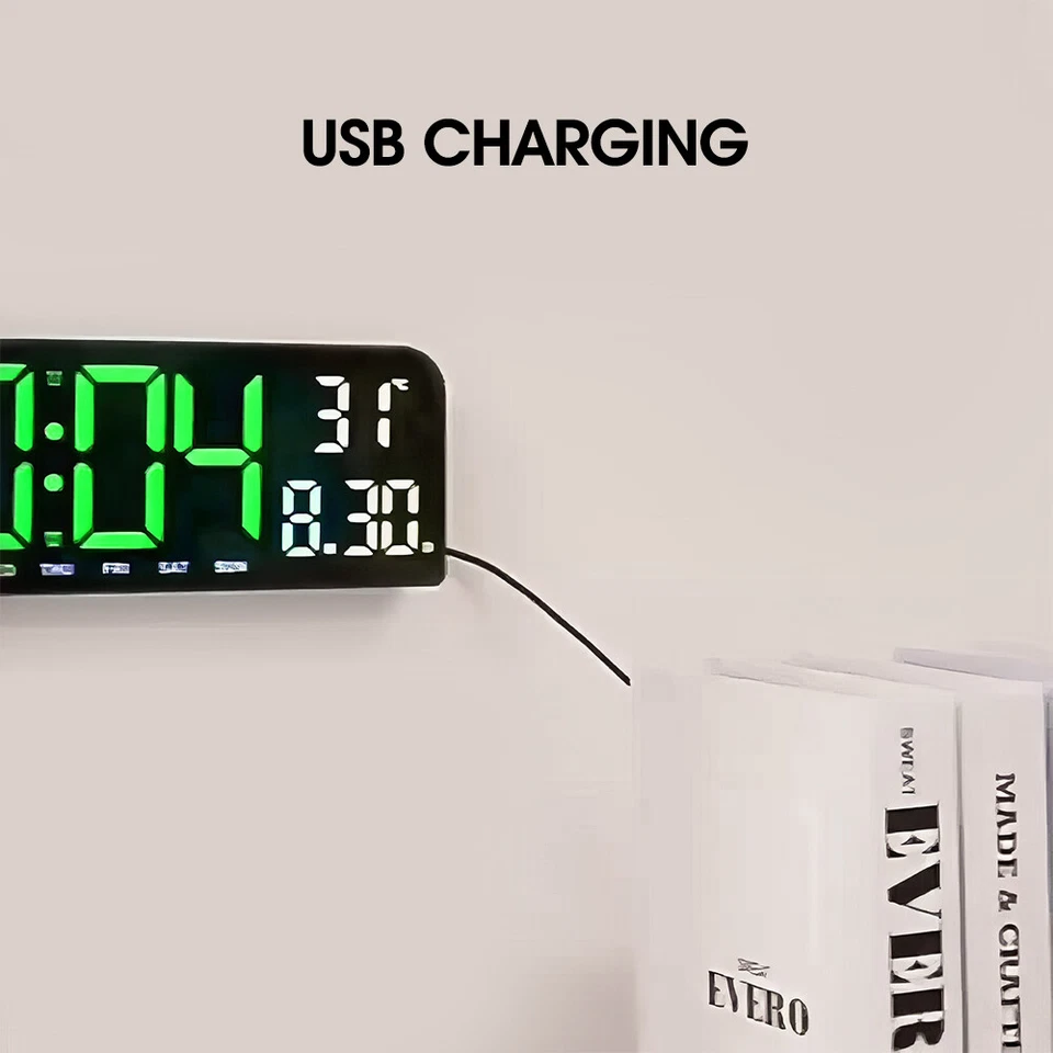 Modern Digital Wall Desk Clock with Large LED Display, Calendar, and Temperature - Image 4 of 4