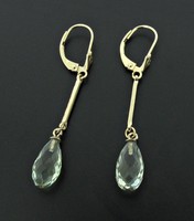 9 Ct Gold Leverback Earrings With Green Amethyst 9 Ct Gold Leverback Earrings With Green Amethyst