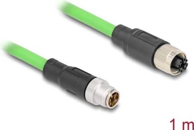 Delock Kabel M12 mit X-Codierung 8 Pin Stecker auf Buchse PUR (TPU) 1m