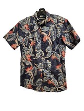 MOLOKAI Surf CO. Mens Sz M Birds Paradise Navy Cotton Hawaiian Shirt SS