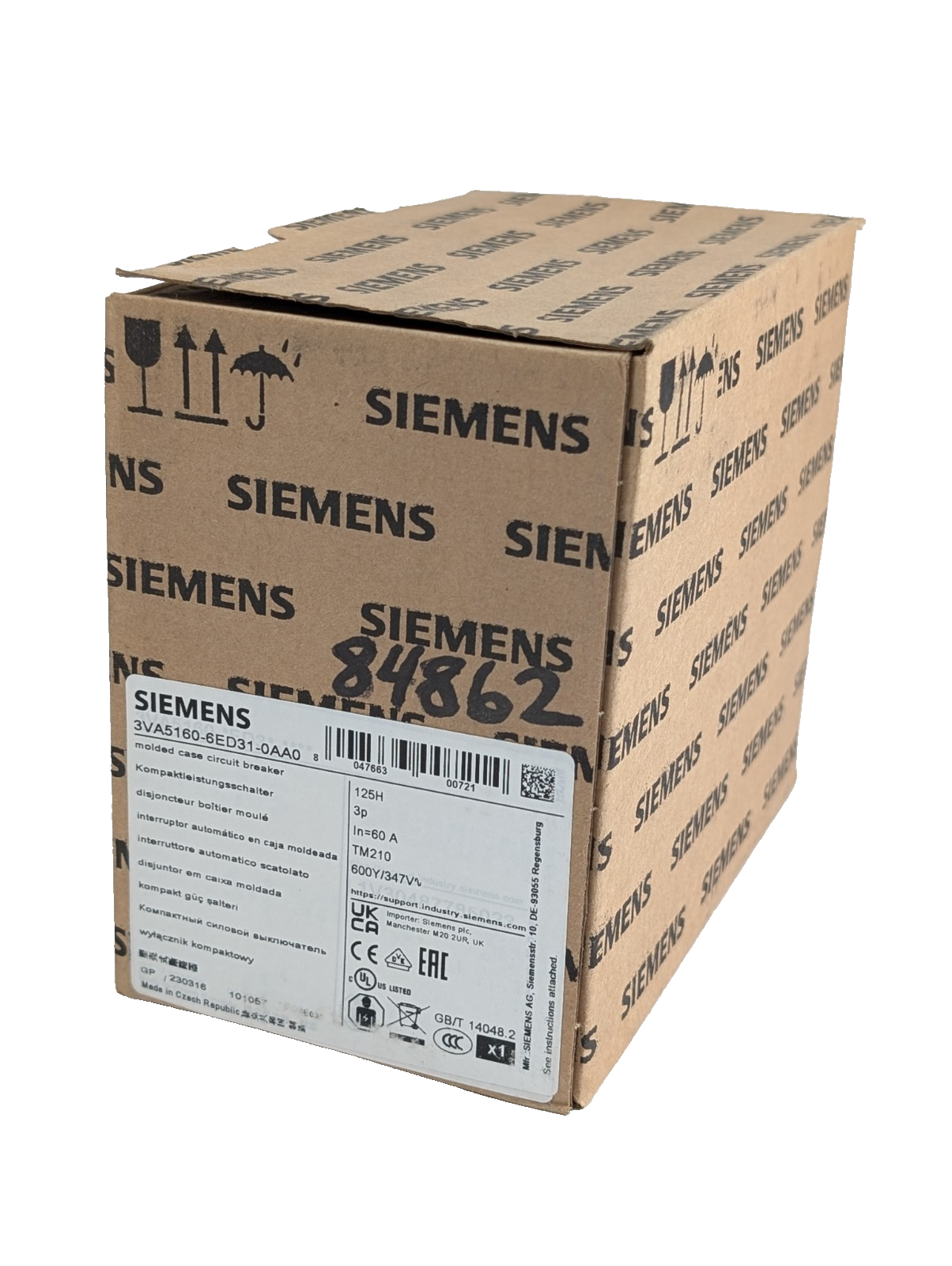 SIEMENS 3VA5160 6ED31 0AA0 3 Pole 60 AMP 3VA5 Frame 125H *NEW IN BOX*