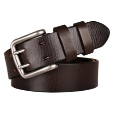 38mm Men Genuine Leather Double Prong Belt Classic Heavy Duty Work Belts Retro