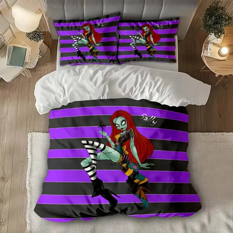 Nightmare Before Christmas Character Sally Black & Purple Stripes Bedding Set