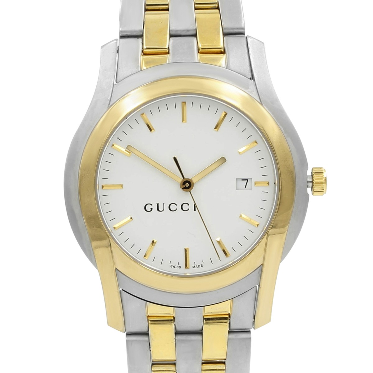 Gucci 5500 XL Two Tone Steel White Sticks Dial Quartz Mens Gucci 5500 XL Two Tone Steel White Sticks Dial Quartz Mens
