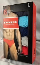 Papi 6 Pk Low Rise Briefs S Solid Black Blue Aqua Red, Premium Cotton SHIPS FREE