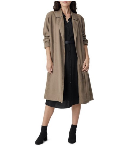 Eileen Fisher 100% Organic Linen tan trench Coat Size Tag L, listing XL NWOT - 第 1/4 張圖片