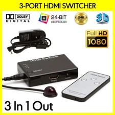 HDMI Selector 3-In 1-Out Switcher 4K 30Hz Full HD Switch with IR Remote Control