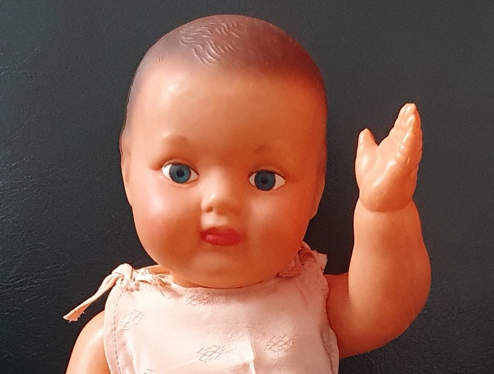 POUPÉE POUPON BAIGNEUR 40 CM HABILLÉ CONVERT MOULIN MODÈLE BABY MARQUE ANNÉES 60 - Photo 2/4