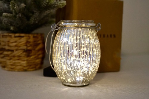 Pottery Barn Paros Quecksilber Glas geriffelt Silber Laterne klein selten 5,5" mit Box - Bild 4 von 12