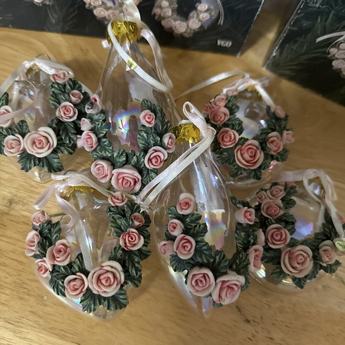 2 Sets Vintage Set Of 3 Victorian Rose & Glass Ornaments 6 Total Org Boxes - Picture 2 of 4