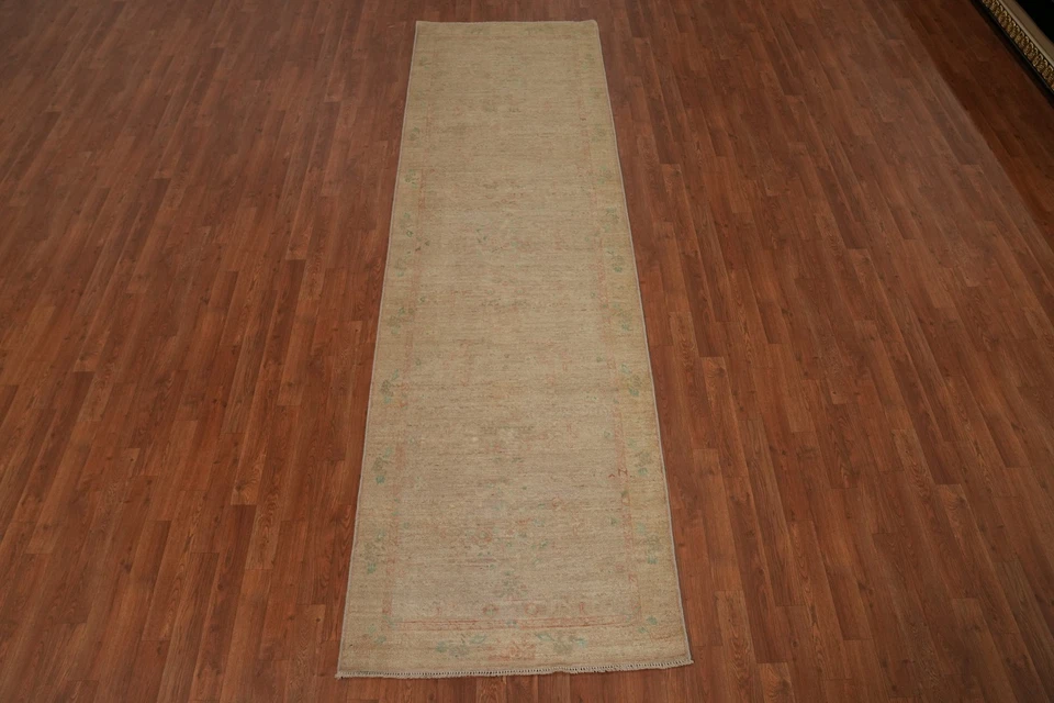 Transitional Muted Beige Wool Runner Rug 3x10 Ft Oriental Floral Carpet - Image 4 of 4