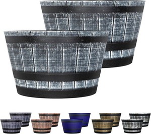 SG Traders Half Barrel Planter Large Indoor Outdoor Plant Pot Drainage Pack 2