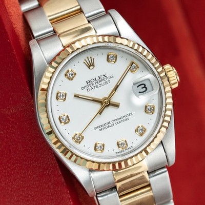 Rolex Datejust 31mm 1997 Box & Papers Factory White Diamond Dial Ref. 68273