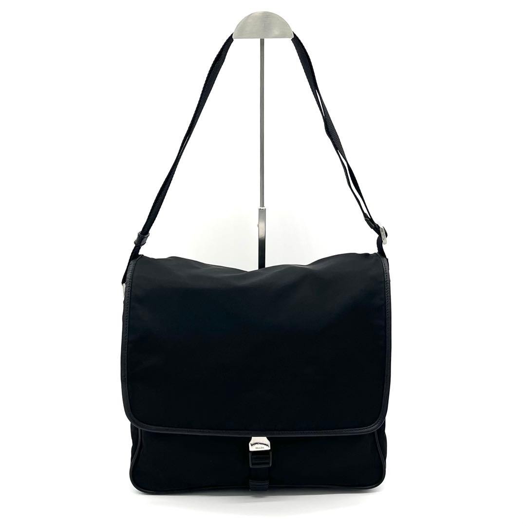 PRADA Shoulder Messenger Bag Tessuto Saffiano Black A4 Storage thumbnail 2