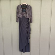 Alex Evenings Knit Jersey Gown Size 6 Draped Glitter Jacquard With Bolero Jacket
