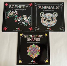 Lot Of 3 Adult Coloring Books- Shapes, Animals, Scenery Stress Relief Relaxing