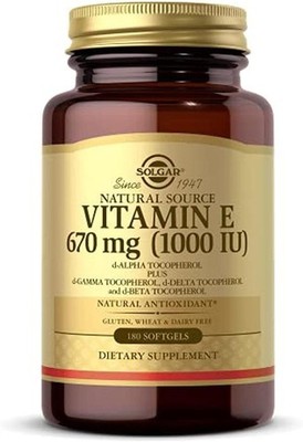 Solgar Vitamin E 670 mg (1000 IU), 180 Softgels - Natural Antioxidant, Skin &