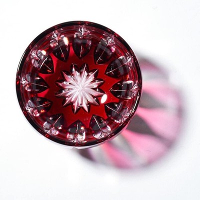 Crystal Edo Kiriko by Yasunori Kimura Kenbishi Sake Cup Golden Red